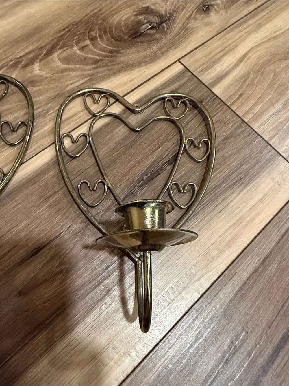 Brass Heart Wall Candle Holders - Set of 2